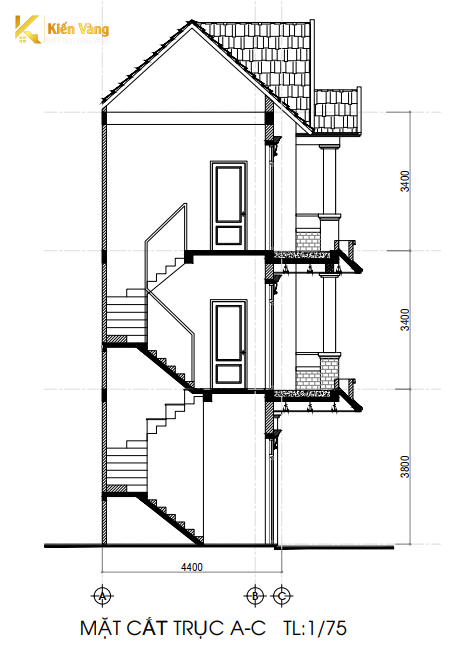 mẫu nhà 3 tầng mái thái, nhà ống 3 tầng mái thái