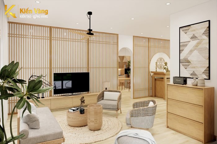 thiết kế phòng khách kiểu Nhật