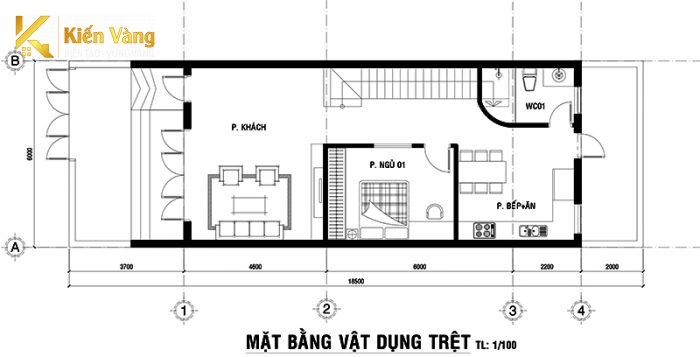 thiết kế nhà 3 tầng 4 phòng ngủ 6x18m