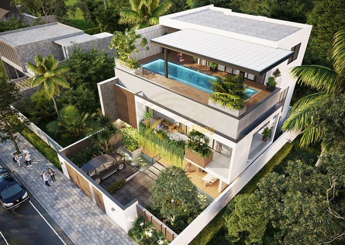 thiết kế nhà có hồ bơi trên sân thượng