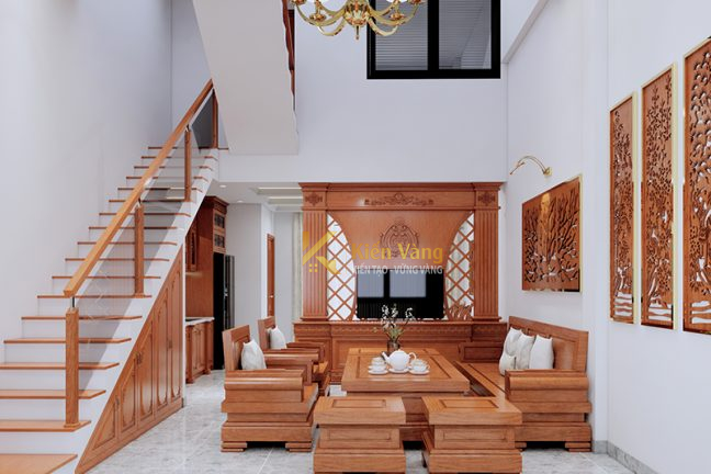 Vẻ đẹp truyền thống trong thiết kế nội thất gỗ cho nhà 2 tầng